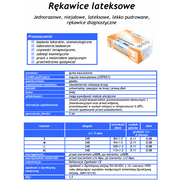 Rękawice lateksowe - specyfikacja